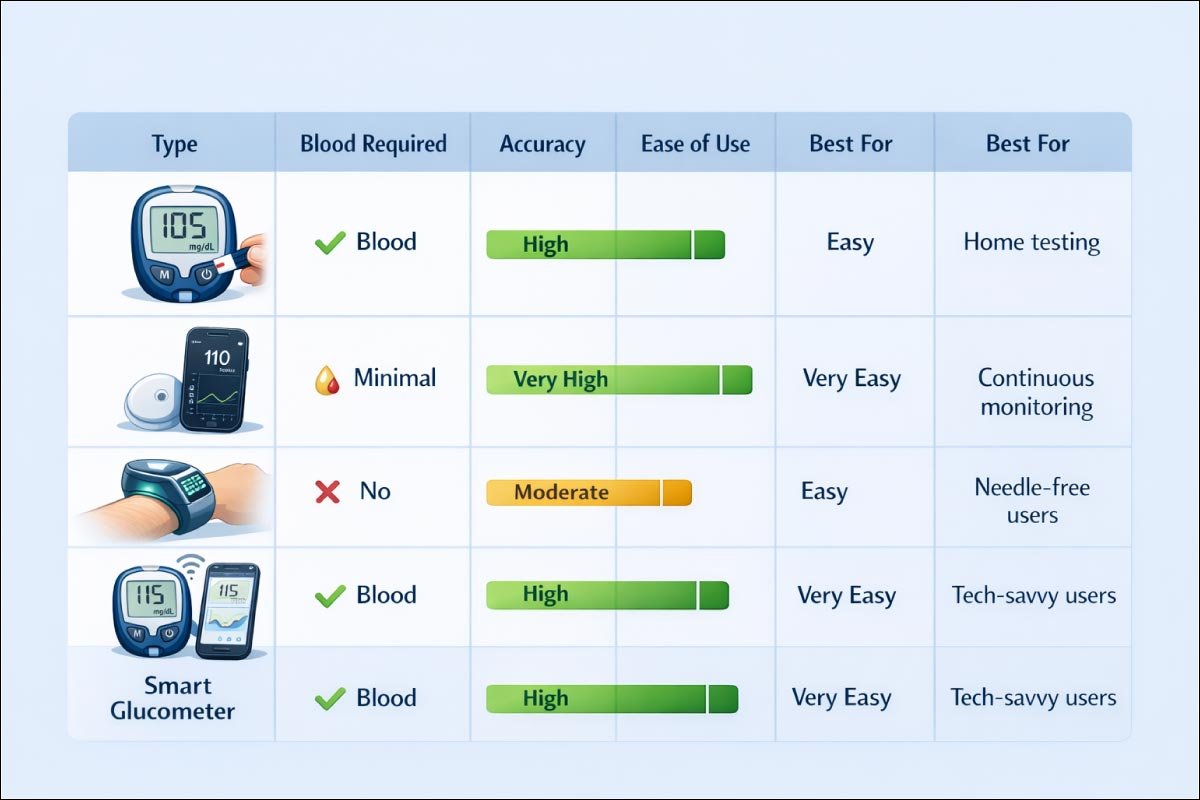 Types of Glucometers Comparison